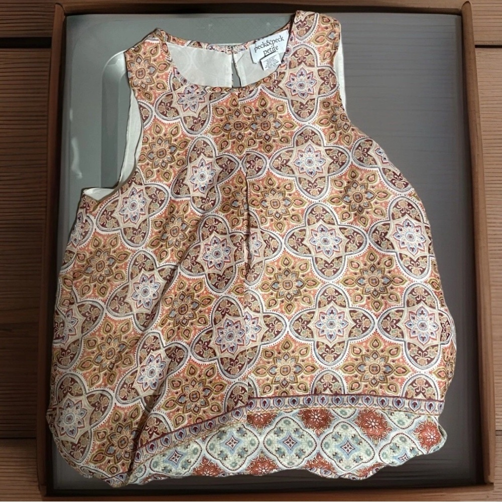 Peck & Peck Orange and Cream Patterned Blouse